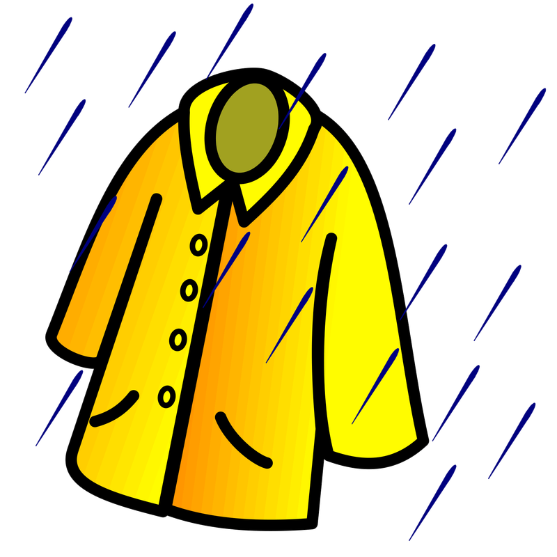 a yellow buttoned raincoat with raindrops around it.